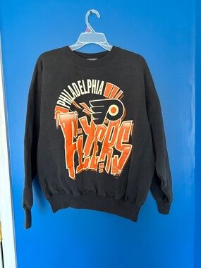 Vintage Philadelphia Flyers Black Graphic Crewneck Hanes Sweatshirt size X-Large